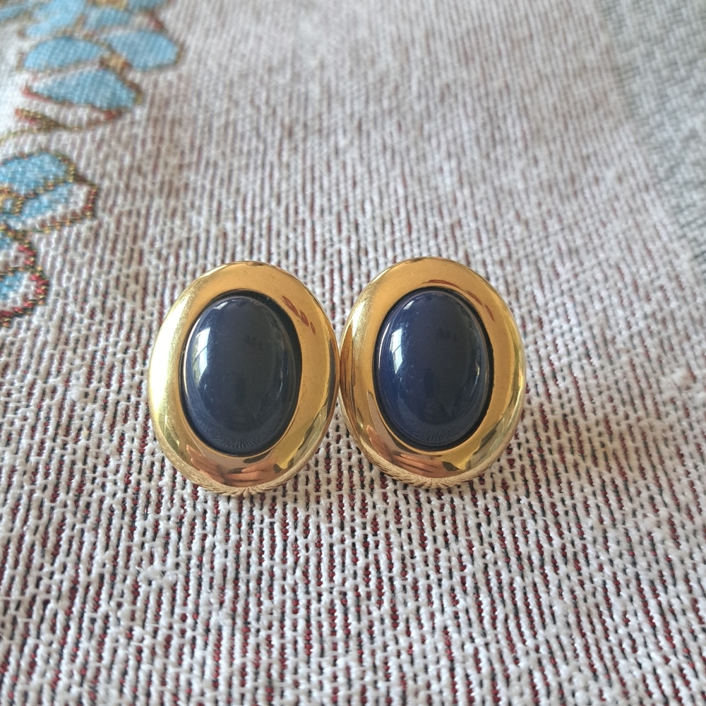 Vintage Napier Blue and Gold Stud Earrings